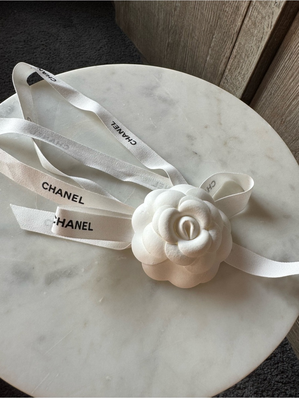 CHANEL White Camellia and Ribbon